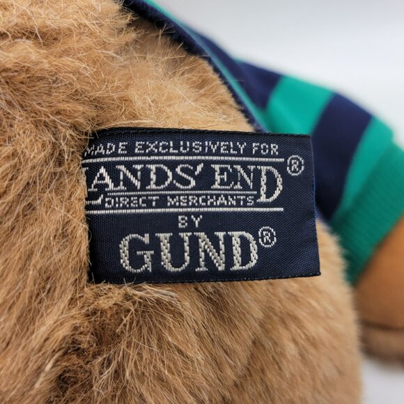 Vintage Gund Lands' End Brown Teddy Bear Plush Green Blue Rugby Shirt Korea 12" - Picture 3 of 7